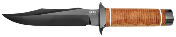 S.O.G SOGSB1TL Super SOG  7.50" Fixed Bowie Plain Black Hardcased TiCN AUS-8A SS Blade Brown Stacked Leather Washers w/Cross Guard Handle Includes Sheath — view 1
