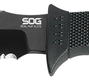 S.O.G SOGE37TK Seal Pup Elite 4.85" Fixed Clip Point Part Serrated Black Hardcased TiCN AUS-8A SS Blade/Black w/Grip Lines GRN Handle Includes Lanyard/Sheath