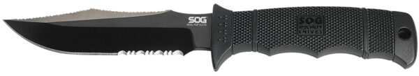 S.O.G SOGE37TK Seal Pup Elite 4.85" Fixed Clip Point Part Serrated Black Hardcased TiCN AUS-8A SS Blade/Black w/Grip Lines GRN Handle Includes Lanyard/Sheath — view 1