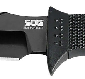 S.O.G SOGE37SNCP Seal Pup Elite 4.85" Fixed Clip Point Plain Black Hardcased TiCN AUS-8A SS Blade/Black w/Grip Lines GRN Handle Includes Lanyard/Sheath