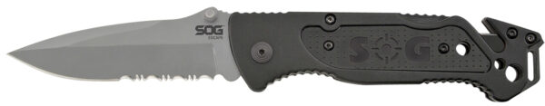 S.O.G SOG-FF24-CP Escape  3.40" Folding Clip Point Part Serrated Bead Blasted 9Cr18MoV SS Blade Black Anodized Aluminum Handle Includes Belt Clip — view 1