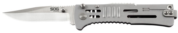 S.O.G SOG-SJ31-CP SlimJim  3.18" Folding Clip Point Plain Satin AUS-8A SS Blade Bead Blasted 420 Stainless Steel Handle Includes Belt Clip — view 1