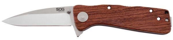 S.O.G SOGTWI17CP Twitch II 2.65" Folding Drop Point Plain Satin AUS-8A SS Blade Brown Rosewood Handle Includes Pocket Clip — view 1