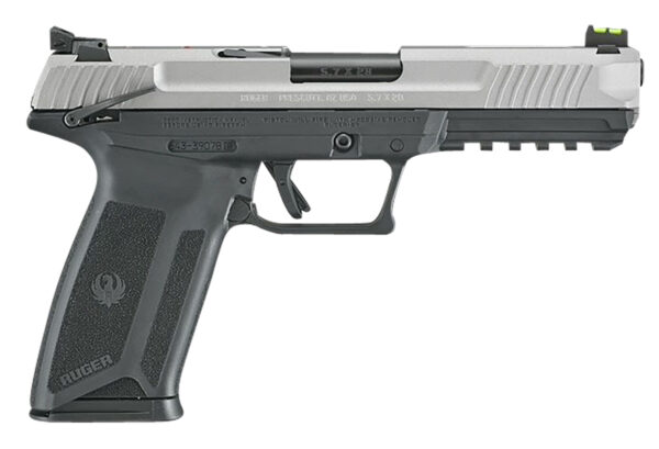 Ruger 16408 Ruger-5.7  Exclusive Finish 5.7x28mm 20+1 4.94" Black Nitride Steel Barrel, Savage Cerakote Serrated Steel Slide, Black Polymer Frame w/Picatinny Rail, Black Polymer Grip, Right Hand — view 1