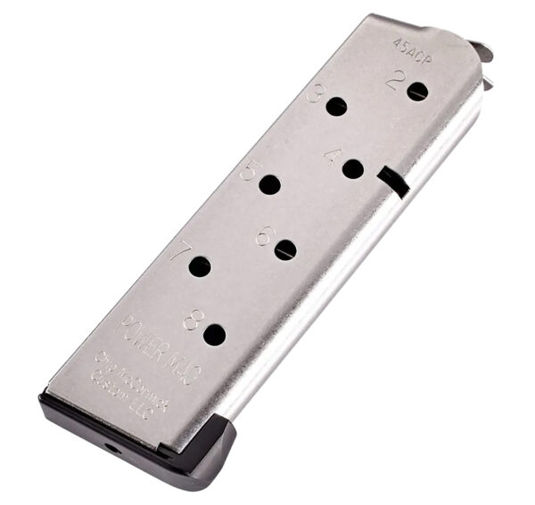 CMC Products 14132 Power Mag  8rd 45 ACP Fits 1911 Officer Stainless Steel w/ Black Base Pad — view 1