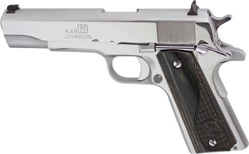 IVER JOHNSON 1911A1 38 SUPER - 5" FS 9RD CHROME BLACK WOOD — view 1