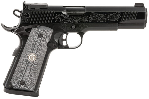 EAA GIRSAN 390098 MC1911 S Lux Full Size 45 ACP 8+,1 5" Black Steel Barrel, Black Chrome w/Engraving Serrated Slide, Black Chrome Engraved Steel Frame w/Beavertail, G10 Grips Ambidextrous — view 1