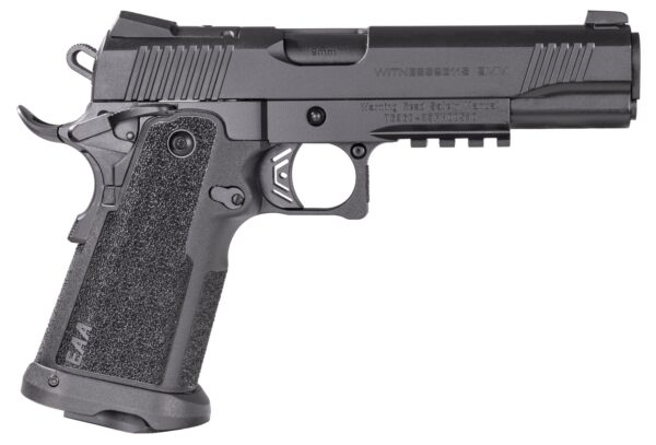Girsan 395020 Witness2311  9mm Luger 17+1 5" Black Steel Barrel, Black Optic Ready/Serrated Steel Slide, Black Polymer Frame w/Beavertail & Picatinny Rail, Black Checkered Polymer Grip, Ambidextrous — view 1