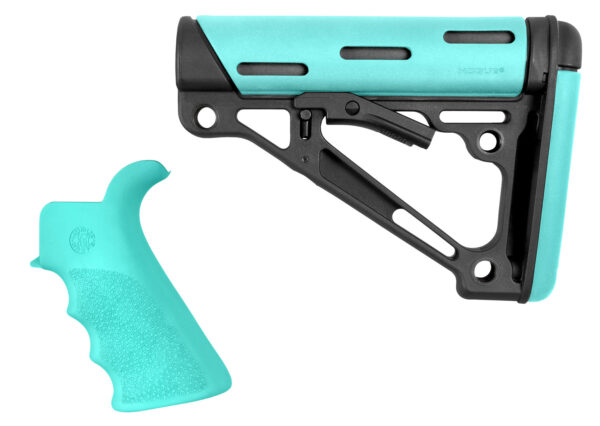 Hogue 13456 OverMolded 2-Piece Kit Collapsible Aqua OverMolded Rubber Black & Aqua Rubber Grip for AR15, M16 with Mil-Spec Tube (Tube Not Included) — view 1