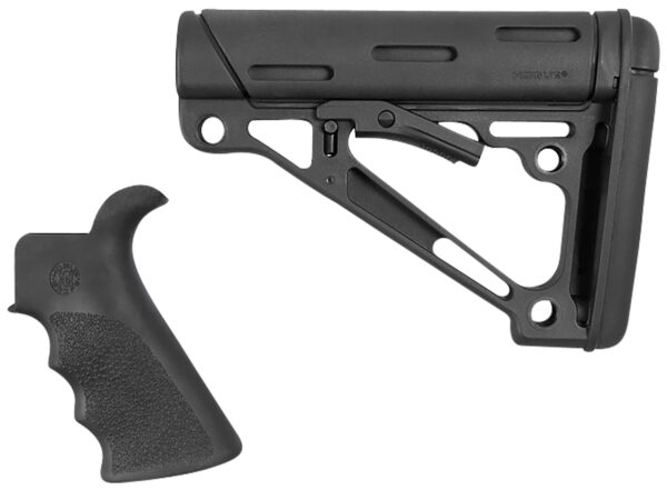 Hogue 15055 OverMolded Combo Kit Black Synthetic with Rubber Overmold, Collapsible Stock, Beavertail Grip with Finger Grooves, Fits Commercial Buffer Tube (Tube Not Included) — view 1