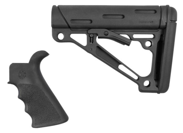 Hogue 15056 OverMolded Combo Kit Collapsible Black OverMolded Rubber Black Synthetic & Black Rubber Grip for AR15, M16 with Mil-Spec Tube (Tube Not Included) — view 1