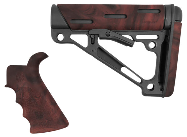 Hogue 15456 OverMolded Collapsible Buttstock Black Synthetic Red Lava OverMolded Rubber & Red Lava Rubber Finger Grooved Grip for AR-15, M16 with Mil-Spec Buffer Tube (Tube Not Included) — view 1