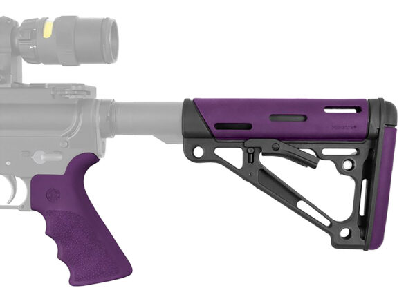 Hogue 15655 OverMolded 2-Piece Kit Purple OverMolded Rubber Black Synthetic Collapsible for AR-15, M16, M4 — view 1