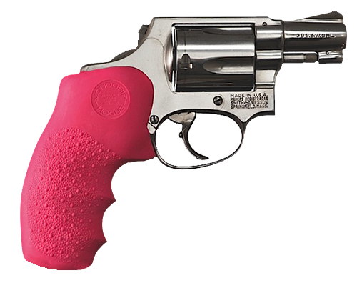 Hogue 60007 OverMolded Monogrip Cobblestone Pink Rubber with Finger Grooves for S&W J Frame with Round Butt — view 1