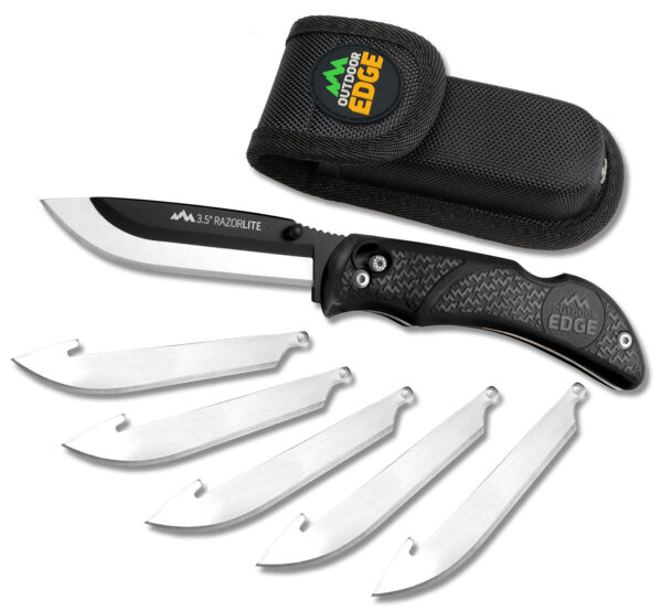 Outdoor Edge RL10C RazorLite  3.50" Folding Plain Black Oxide 420J2 SS Blade, Black TPR Handle — view 1