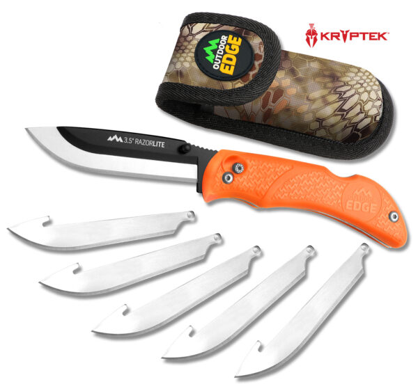 Outdoor Edge RB20C RazorLite  3.50" Folding Plain Black Oxide 420J2 SS Blade TPR Blaze Orange Handle — view 1