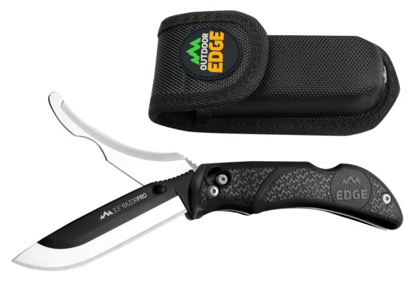 Outdoor Edge RO10C RazorPro  3.50" Folding Razor/Gut Plain 420J2 SS Blade, Black TPR Handle, Includes Replacement Blades — view 1