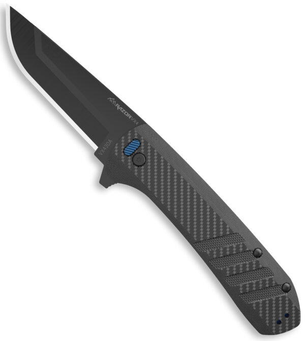 Outdoor Edge VX430A Razor VX4 EDC 3" Folding Drop Point Plain Black Oxide 420J2 SS Blade, Black Textured Carbon Fiber/G10 Handle — view 1