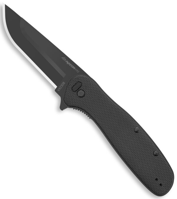 Outdoor Edge VX230B Razor VX2 EDC 3" Folding Plain Black Oxide 420J2 SS Blade, Black Textured G10 Handle — view 1