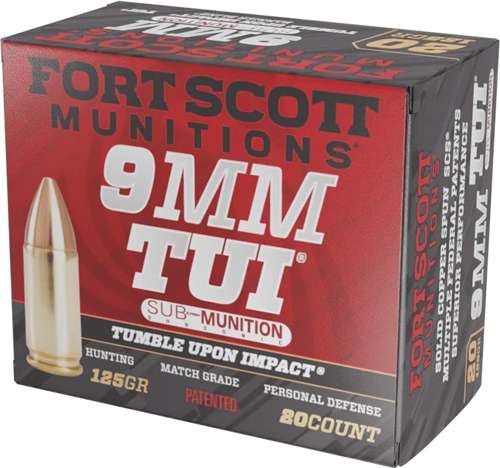 FORT SCOTT MUNITIONS LEAD FREE PISTOL AMO 9MM SUBSONIC 125GR TUI BRASS CASE 20-RD (25 BOX PER CASE) — view 1