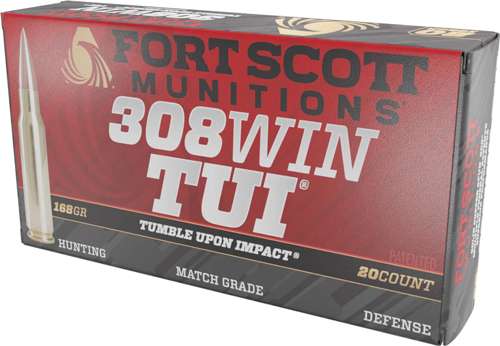 FORT SCOTT MUNITIONS LEAD FREE RIFLE AMO 308 WIN 168GR TUI BRASS CASE 20-RD ( 10 BOXES PER CASE ) — view 1