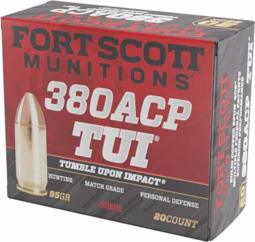 FORT SCOTT MUNITIONS LEAD FREE PISTOL AMO 380 AUTO 95GR TUI BRASS CASE 20-RD ( 25 BOXES PER CASE ) — view 1