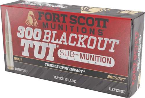 FORT SCOTT MUNITIONS LEAD FREE RIFLE AMO 300 BLACKOUT SUBSONIC 190GR TUI BRASS 20-RD (25 BOX CASE) — view 1
