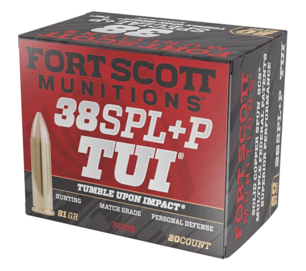 Fort Scott Munitions 38+P081SCV Tumble Upon Impact (TUI)  38Special+P 81gr Solid Copper Spun 20 Per Box/25 Case — view 1