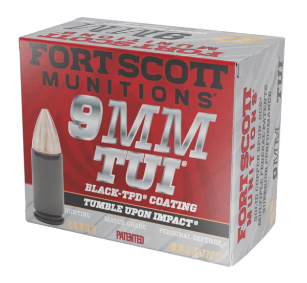 Fort Scott Munitions 9MM115SCVTPD Tumble Upon Impact (TUI)  9mmLuger 115gr Solid Copper Spun 20 Per Box/25 Case *TPD-9 Coated — view 1