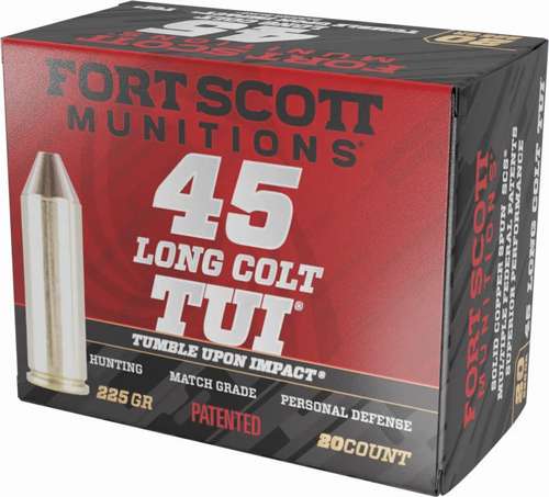 FORT SCOTT MUNITIONS LEAD FREE PISTOL AMO 45 COLT 225GR TUI BRASS CASE 20-RD ( 25 BOXES PER CASE ) — view 1