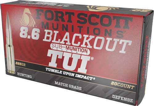 FORT SCOTT MUNITIONS LEAD FREE RIFLE AMO 8.6 BLACKOUT SUBSONIC 285GR TUI BRASS 20-RD (10 BOX CASE) — view 1