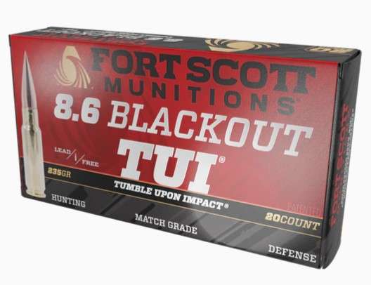 FORT SCOTT MUNITIONS LEAD FREE RIFLE AMO 8.6 BLACKOUT SUPERSONIC 235GR TUI BRASS 20-RD (10 BOX CASE) — view 1