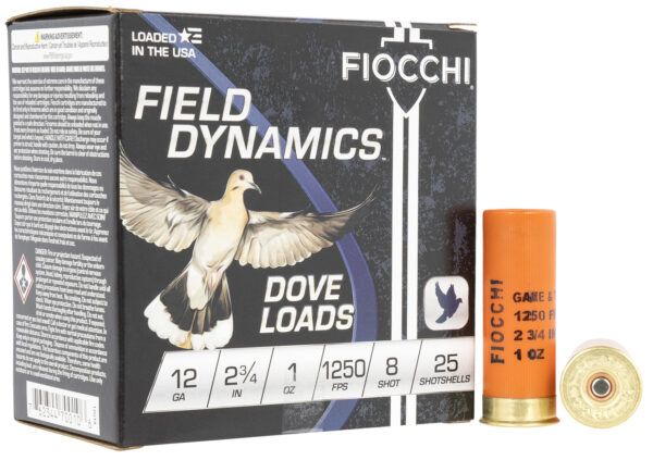 Fiocchi 12GT8 Field Dynamics Dove & Quail 12Gauge 2.75" 1oz 8Shot 25 Per Box/10 Case — view 1