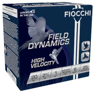 FIOCCHI HV LEAD AMO 20GA 2.75 IN 1 OZ #6 1220FPS 25-RD ( 10 BOXES PER CASE ) — view 1
