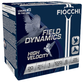 FIOCCHI HV LEAD AMO 20GA 2.75 IN 1 OZ #8 1220FPS 25-RD ( 10 BOXES PER CASE ) — view 1