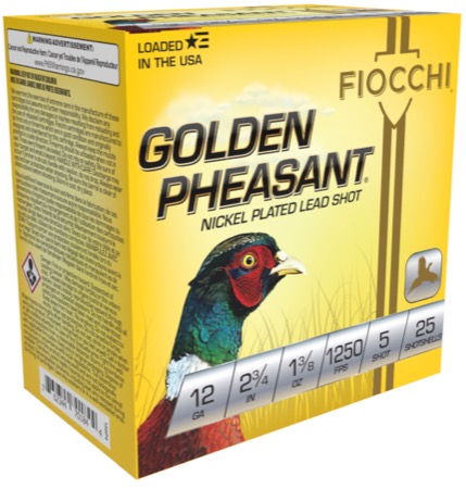 FIOCCHI GOLDEN PHEASANT AMO 12GA 2.75 IN 1 3/8 OZ #5 1250FPS 25-RD ( 10 BOX PER CASE ) — view 1