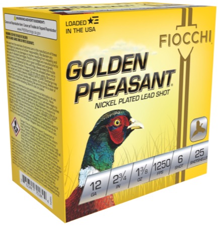 FIOCCHI GOLDEN PHEASANT AMO 12GA 2.75 IN 1 3/8 OZ #6 1250FPS 25-RD ( 10 BOXES PER CASE ) — view 1