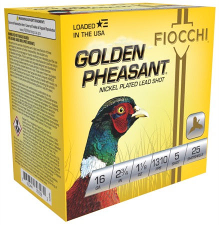 FIOCCHI GOLDEN PHEASANT AMO 16GA 2.75 IN 1 1/8 OZ #5 1310FPS 25-RD ( 10 BOXES PER CASE ) — view 1