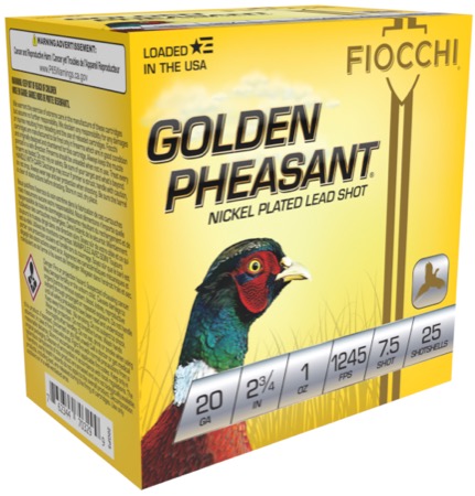 FIOCCHI GOLDEN PHEASANT AMO 20GA 2.75 IN 1 OZ #7.5 1245FPS 25-RD ( 10 BOXES PER CASE ) — view 1