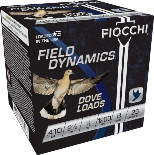 FIOCCHI DOVE&QUAIL AMO 410GA 2.5 IN 1/2 OZ #8 1200FPS 25-RD ( 10 BOXES PER CASE ) — view 1