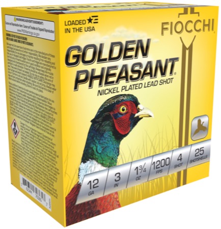 FIOCCHI GOLDEN PHEASANT AMO 12GA 3 IN 1 3/4 OZ #4 1200FPS 25-RD ( 10 BOXES PER CASE ) — view 1