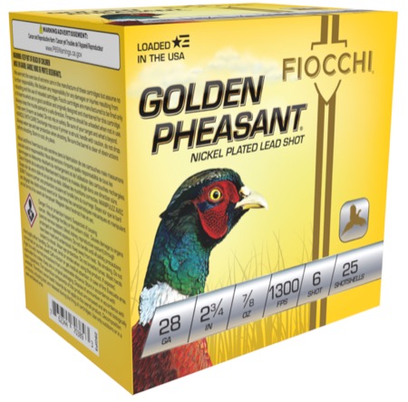 FIOCCHI GOLDEN PHEASANT AMO 28GA 2.75 IN 7/8 OZ #6 1300FPS 25-RD ( 10 BOXES PER CASE ) — view 1