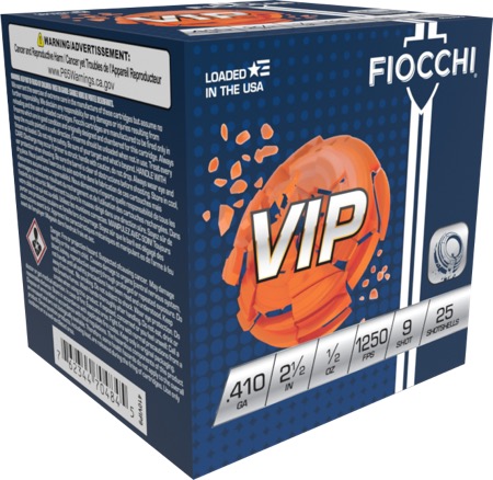 FIOCCHI EXACTA TARGET VIP AMO 410GA 2.5 IN 1/2 OZ #9 1250FPS 25-RD ( 10 BOXES PER CASE ) — view 1