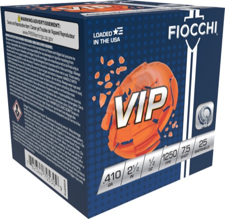 FIOCCHI EXACTA TARGET VIP AMO 410GA 2.5 IN 1/2 OZ #7.5 1250FPS 25-RD ( 10 BOXES PER CASE ) — view 1