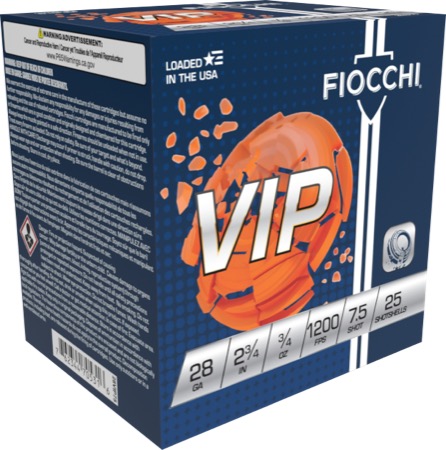 FIOCCHI EXACTA TARGET VIP AMO 28GA 2.75 IN 3/4 OZ #7.5 1200FPS 25-RD ( 10 BOXES PER CASE) — view 1