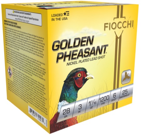 FIOCCHI GOLDEN PHEASANT AMO 28GA 3 IN 1 1/16 OZ #6 1200FPS 25-RD ( 10 BOXES PER CASE ) — view 1