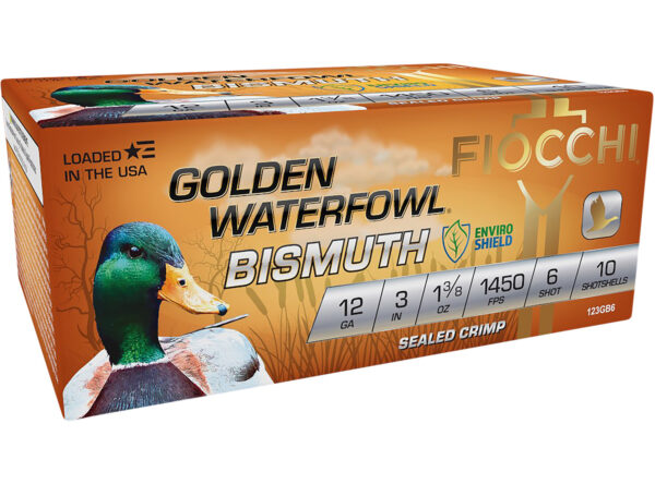 Fiocchi 123GB6 Golden Waterfowl Bismuth 12Gauge 3" 1 3/8oz 6Shot 10 Per Box/10 Case — view 1