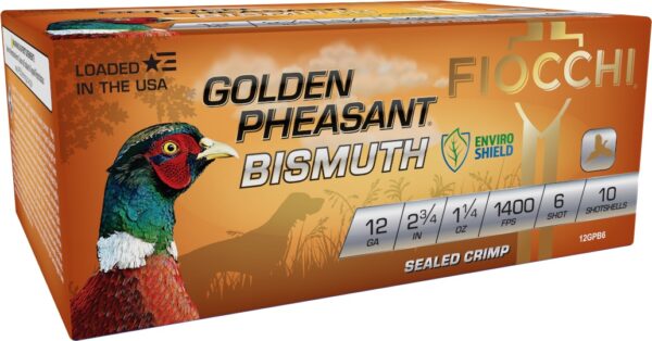 FIOCCHI GOLDEN PHEASANT BISMUTH AMO 12GA 2.75 IN 1 1/4 OZ #6 1400FPS 10-RD ( 10 BOXES PER CASE ) — view 1