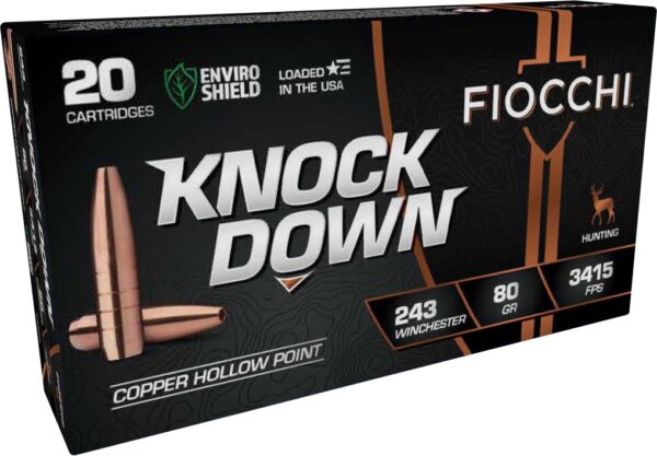 FIOCCHI KNOCK DOWN AMO LEAD FREE COPPER HP 243 WIN 80GR 20RD ( 10 PER CASE ) — view 1