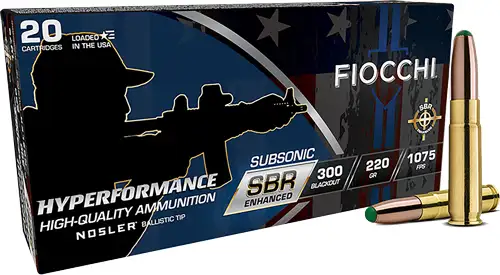 FIOCCHI HYPERFORMANCE SBR ENHANCED AMO 300 BLACKOUT 220GR BT 20RD BOX ( 10 BOXES PER CASE ) — view 1